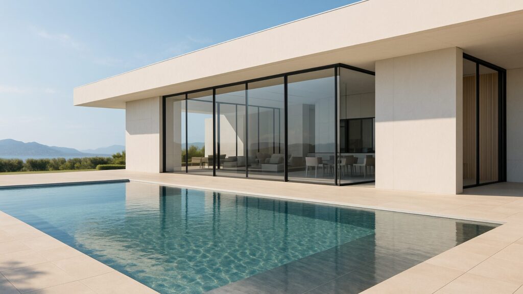 piscina a sfioro acciaio inox